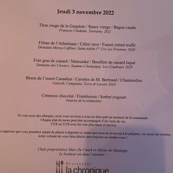 La Chronique - Menu - Canadian (New) Near Me - Montreal, Quebec