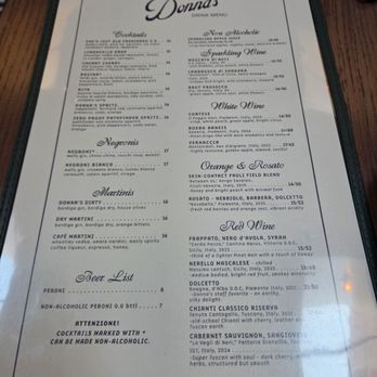 Donna's - Their menu Aug 2026 - Italian Near Me - Los Angeles, California