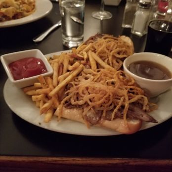 Dante's Fire - Phillipe's French Dip hiding under a bed of crunchy fried onions - Cocktail Bars Near Me - Tucson, Arizona Dante's Fire - Phillipe's French Dip hiding under a bed of crunchy fried onions - Cocktail Bars Near Me - Tucson, Arizona