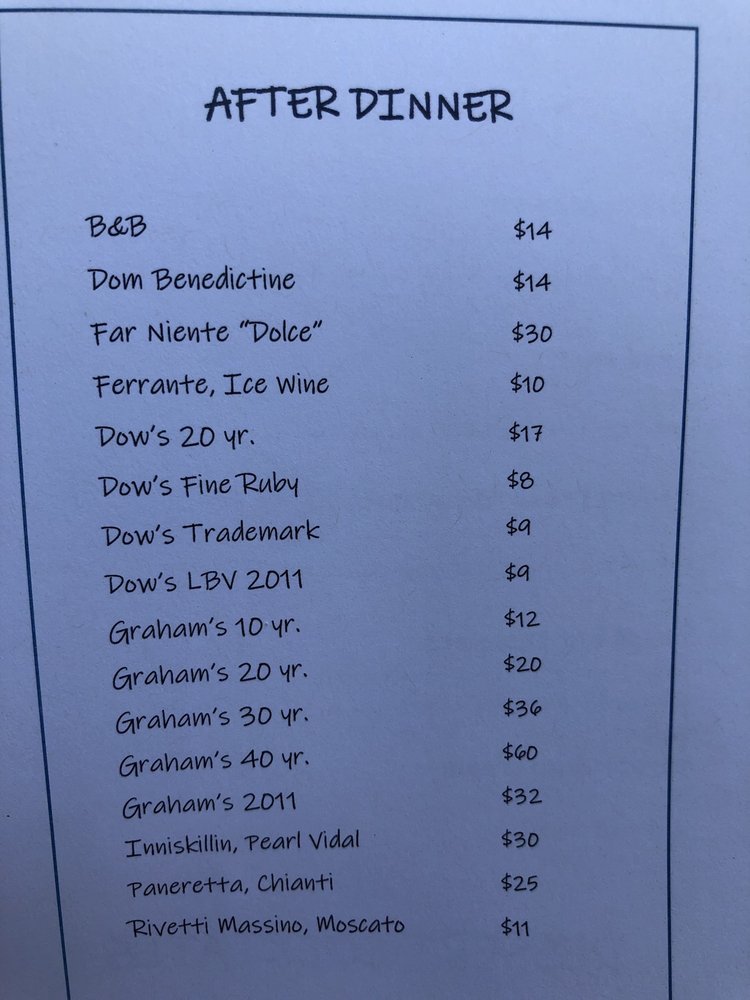 After dinner drinks menu - Yelp