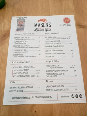 Menu photo 8 Mason's Famous Lobster Rolls - Harborplace Baltimore, MD Menu photo 8 Mason's Famous Lobster Rolls - Harborplace Baltimore, MD
