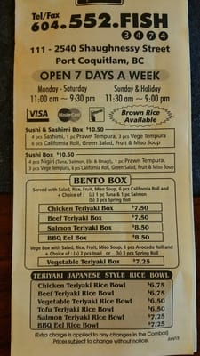 Menu photo 1 Hiro Sushi Port Coquitlam, BC