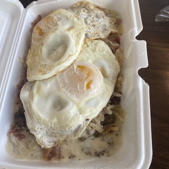 Kountry Donuts - Loaded biscuits and gravy with all the meats & hashbrowns. - Donuts Near Me - Dumas, Texas Kountry Donuts - Loaded biscuits and gravy with all the meats & hashbrowns. - Donuts Near Me - Dumas, Texas