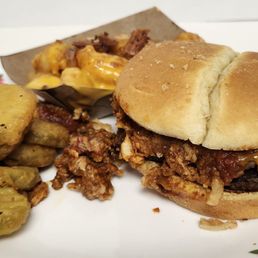 Steakhouse Burger w/ Chili, fried pickles, cheesy bacon cheese curds Steakhouse Burger w/ Chili, fried pickles, cheesy bacon cheese curds