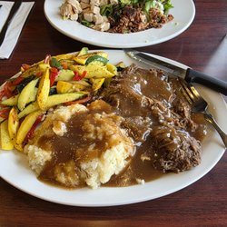 Linn City Pub - Pot Roast. Brown gravy is tasty and the roast beef is usually pretty good.