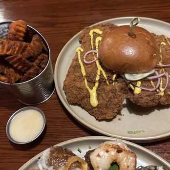 Oak and Barrel - Tenderloin and sweet potato fries with bourbon maple mayo - Steakhouses Near Me - Monticello, Indiana