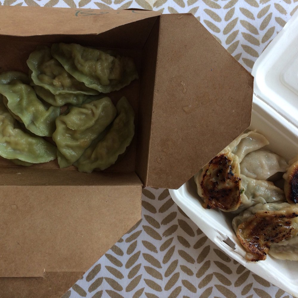 Oh Dumplings - Boiled pork dumplings on the left, pan-fried veggie dumplings on the right - Chinese Near Me - Brooklyn, New York Oh Dumplings - Boiled pork dumplings on the left, pan-fried veggie dumplings on the right - Chinese Near Me - Brooklyn, New York