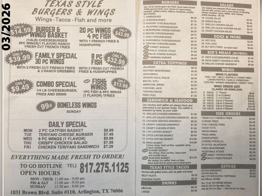 Menu photo 1 Texas Style Burgers & Wings Arlington, TX Menu photo 1 Texas Style Burgers & Wings Arlington, TX