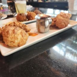 Chicken and biscuits and jambalaya rice balls