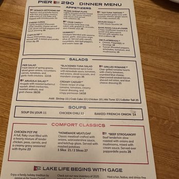 PIER 290 - Menu - American Near Me - Williams Bay, Wisconsin