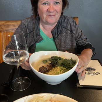 Bokujo Ramen - Bone Broth chislic ramen with draft hakutsuru in a wine glass. TopNotch - Ramen Near Me - Rapid City, South Dakota Bokujo Ramen - Bone Broth chislic ramen with draft hakutsuru in a wine glass. TopNotch - Ramen Near Me - Rapid City, South Dakota