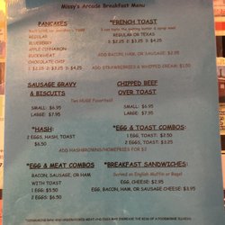 Missy's Arcade Restaurant - Breakfast menu
