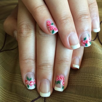 Julie's Nail Room - French tip with roses - Nail Salons Near Me - Fremont, California Julie's Nail Room - French tip with roses - Nail Salons Near Me - Fremont, California