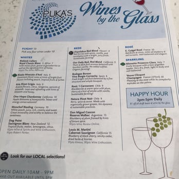 Puka's - Wines by the glass menu dated 8.28.15 - Bars Near Me - Honolulu, Hawaii