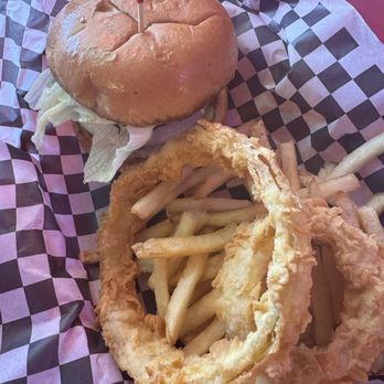 Angel's Dining Car - Burger and fries with a couple outstanding onion rings. - Southern Near Me - Palatka, Florida