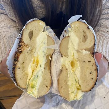 Boss Bagel - everything bagel, fried egg and green onion cream cheese - Coffee & Tea Near Me - San Antonio, Texas