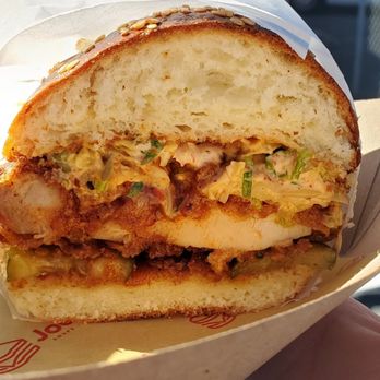 Joella's Deli - Fried chicken sandwich cross section - Food Trucks Near Me - Napa, California Joella's Deli - Fried chicken sandwich cross section - Food Trucks Near Me - Napa, California