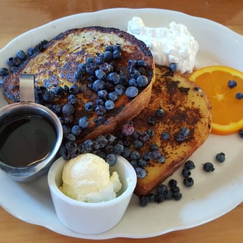 Sweet Pea's Cafe - Wild Blueberry Brioche French Toast - Cafes Near Me - Bar Harbor, Maine Sweet Pea's Cafe - Wild Blueberry Brioche French Toast - Cafes Near Me - Bar Harbor, Maine