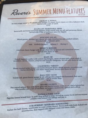 Menu photo 8 Revere's Wells Street Tavern Delafield, WI