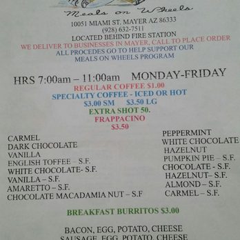 Mayer Area Meals on Wheels - the menu - Community Service/Non-Profit Near Me - Mayer, Arizona