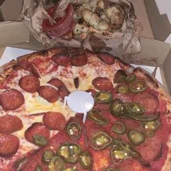 Porky's Pizza - Medium Pizza- All pepperoni half no cheese + jalapeños & of course Garlic Knots - Pizza Near Me - Anaheim, California