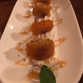 Agora DC - Walnut-stuffed dried apricots over a cardamom cream with an orange-blossom drizzle--delightful! - Mediterranean Near Me - Washington, DC, District of Columbia