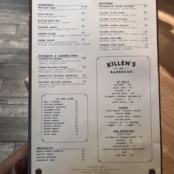 Killen's - Menu - Southern Near Me - Houston, Texas