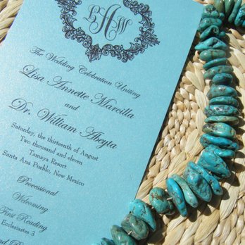 Pennysmiths Paper - Custom Wedding Programs on turquoise shimmer cardstock - Cards & Stationery Near Me - Albuquerque, New Mexico Pennysmiths Paper - Custom Wedding Programs on turquoise shimmer cardstock - Cards & Stationery Near Me - Albuquerque, New Mexico
