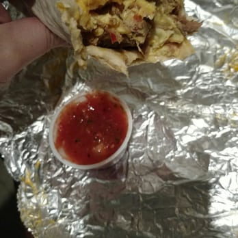Mojo's Texmex Smokehouse & Grill - Brisket, Potato, Egg, Cheese Taco with the Hot Salsa - Smokehouse Near Me - Burleson, Texas