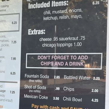 Cupid's Hot Dogs - Menu (2024): hot dogs, chips, soda. That's it. - Hot Dogs Near Me - Winnetka, California