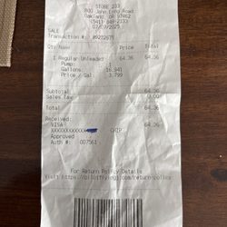 Pilot Travel Center - Proof of purchase.