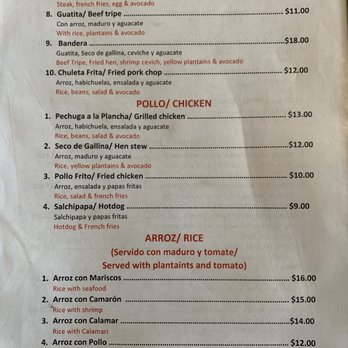Sabor Costeno - a menu for a restaurant - Seafood Near Me - Spring Valley, New York