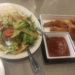 Tofu & veggies, and fried calamari Tofu & veggies, and fried calamari