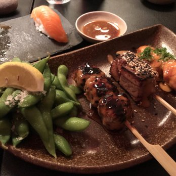 Sticks 'n' Sushi - Edamame with lemon and salt, sticks: chicken meatball, pork ('fall off your fork tender), chicken with spicy mayo sauce - Sushi Bars Near Me - København V, 84 Sticks 'n' Sushi - Edamame with lemon and salt, sticks: chicken meatball, pork ('fall off your fork tender), chicken with spicy mayo sauce - Sushi Bars Near Me - København V, 84