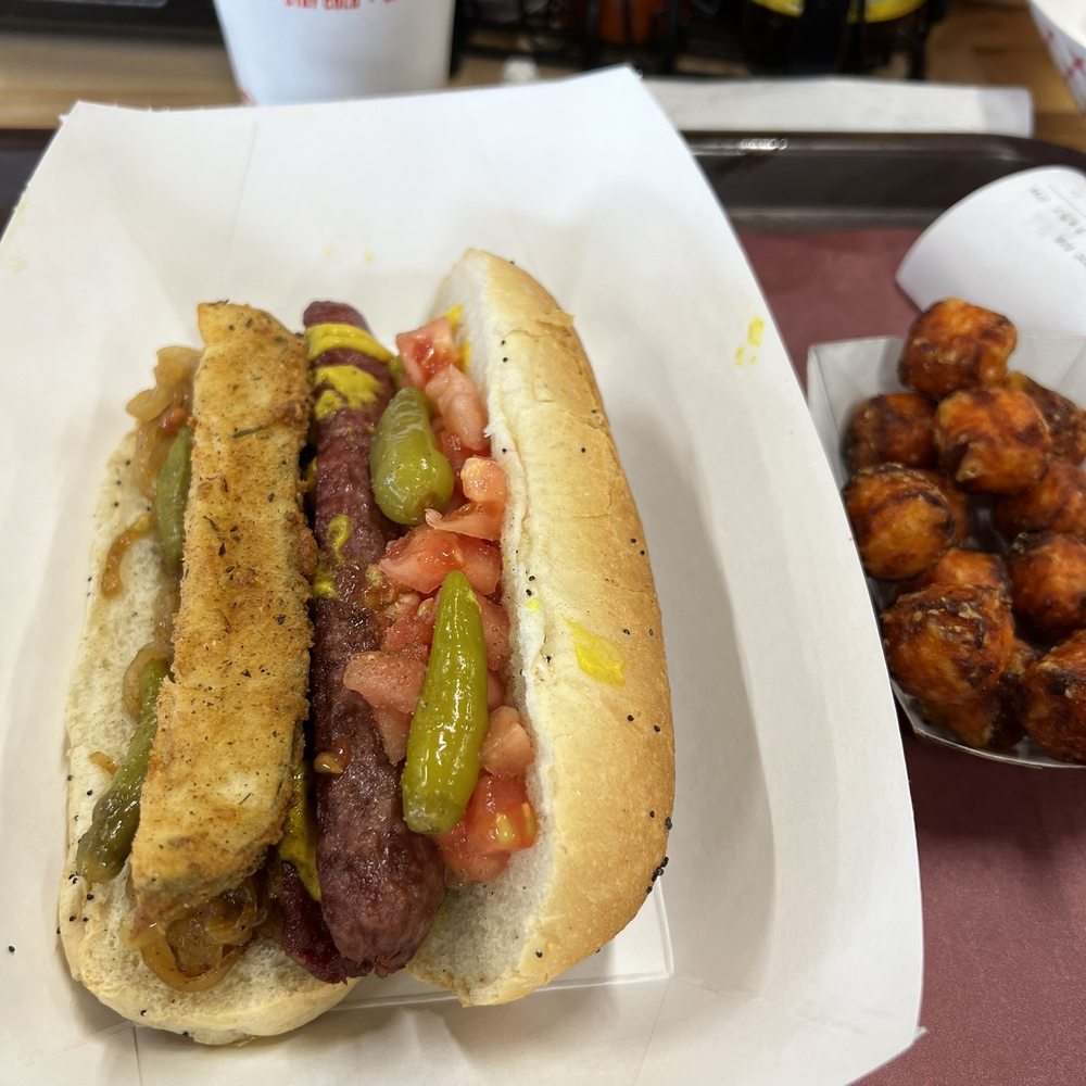 Hi Pointe Drive In - O'Fallon - Chicago dog and sweet potato tots. - Burgers Near Me - O'Fallon, Illinois Hi Pointe Drive In - O'Fallon - Chicago dog and sweet potato tots. - Burgers Near Me - O'Fallon, Illinois