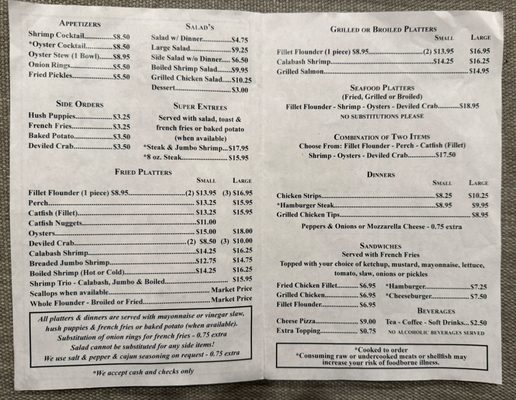 Menu photo 1 J B's Seafood Marshville, NC