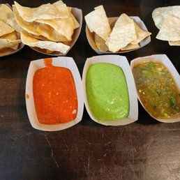 a variety of dips and condiments