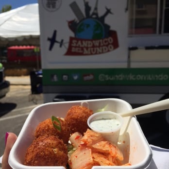 Sandwico Del Mundo - Duquesas with herb sauce and fresh kimchi - Food Trucks Near Me - Concord, California Sandwico Del Mundo - Duquesas with herb sauce and fresh kimchi - Food Trucks Near Me - Concord, California