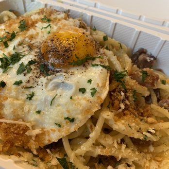 Grassa - Carbonara Pasta with fried egg - Italian Near Me - Portland, Oregon Grassa - Carbonara Pasta with fried egg - Italian Near Me - Portland, Oregon