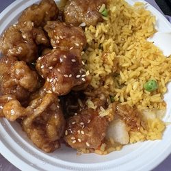 L15. Sesame Chicken , All of this AND the wonton soup for only $9!