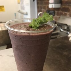 Best smoothie in the house (almond milk, kale, strawberries, blueberries, raspberry, banana, chia seeds)