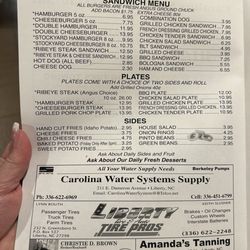Carolina Stockyard Restaurant - Menu