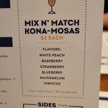 Kona Grill - Carmel - The ones I tried both also had orange juice in them and that was about all the flavor (other than the alcohol) you could taste. - New American Near Me - Carmel, Indiana Kona Grill - Carmel - The ones I tried both also had orange juice in them and that was about all the flavor (other than the alcohol) you could taste. - New American Near Me - Carmel, Indiana