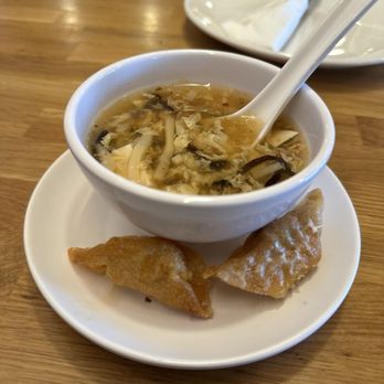 Joy Yee Noodle  Roscoe - Hot and Sour Soup and wontons that come with the lunch specials - Pan Asian Near Me - Chicago, Illinois