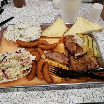 The Original Q Shack - 1/2 pound brisket plat with potato salad and Cole slaw. - Barbeque Near Me - Durham, North Carolina The Original Q Shack - 1/2 pound brisket plat with potato salad and Cole slaw. - Barbeque Near Me - Durham, North Carolina