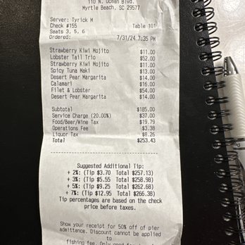 Wicked Tuna - That's the receipt for two adults and one child. - New American Near Me - Myrtle Beach, South Carolina Wicked Tuna - That's the receipt for two adults and one child. - New American Near Me - Myrtle Beach, South Carolina