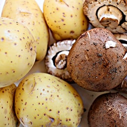 organic potatoes and mushrooms for breakfast