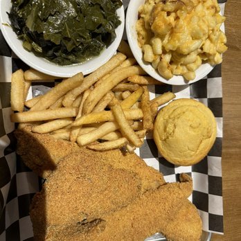 Soul Secrets - Fried Whitning, collards, mac & cheese, fries, & cornbread. All southern platters come with 2 sides & cornbread - Southern Near Me - Cincinnati, Ohio Soul Secrets - Fried Whitning, collards, mac & cheese, fries, & cornbread. All southern platters come with 2 sides & cornbread - Southern Near Me - Cincinnati, Ohio
