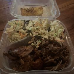 Kico's Barbecue - 2 meat plate (chicken and pulled beef) with coleslaw