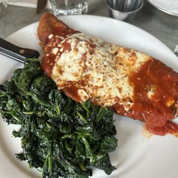 Pepe Giallo - Chicken Parmigiana with a Side of Sauteed Spinach - Italian Near Me - New York, New York